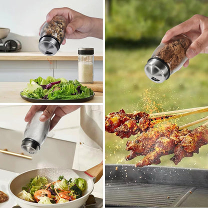 6PC Spinning Glass Spice Jars - 360° Rotating Spice Rack Organizer with Jars, Stainless Steel Revolving Seasoning Holder Jars for Countertop Cabinet Kitchen Spices Cruets