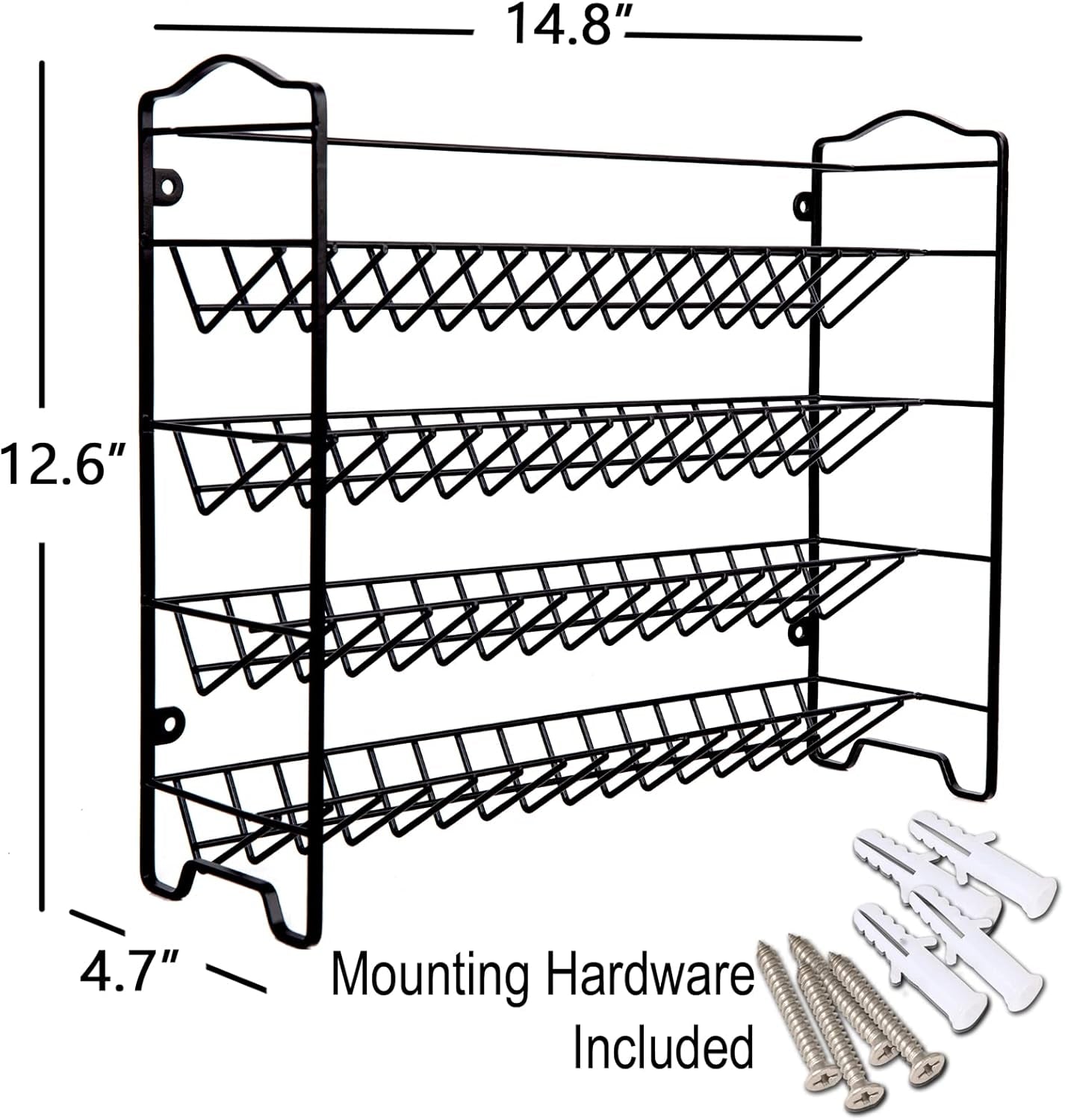 Spice Rack Organizer with 32 Glass Spice Jars and 396 Spice Labels | Chalk Marker, Funnel, 32 Pcs 4Oz Spice Bottles, 4 Tier Spice Organizer for Cabinet, Countertop, Cupboard or Wall Mount, Black